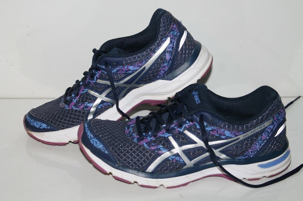 Asics Gel Excite 4 Running Shoes, #T6E8N, Navy/Blue/Ppl/Silver, Women's US 8.5